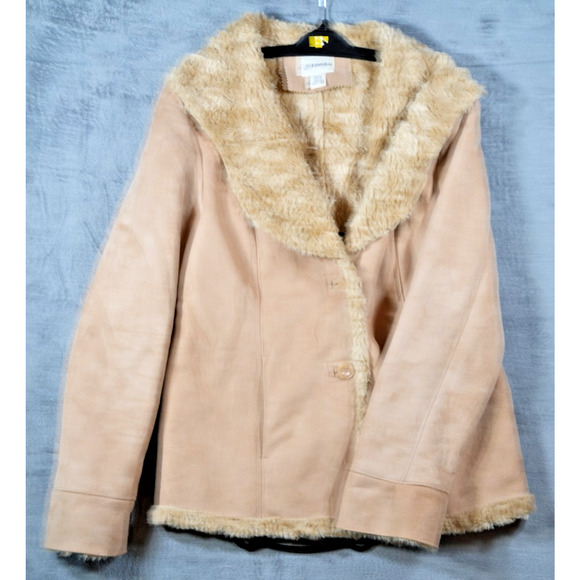 St. John's Bay Faux Suede Sherpa Lined Tan Jacket Size Large Gently Used - Picture 1 of 5